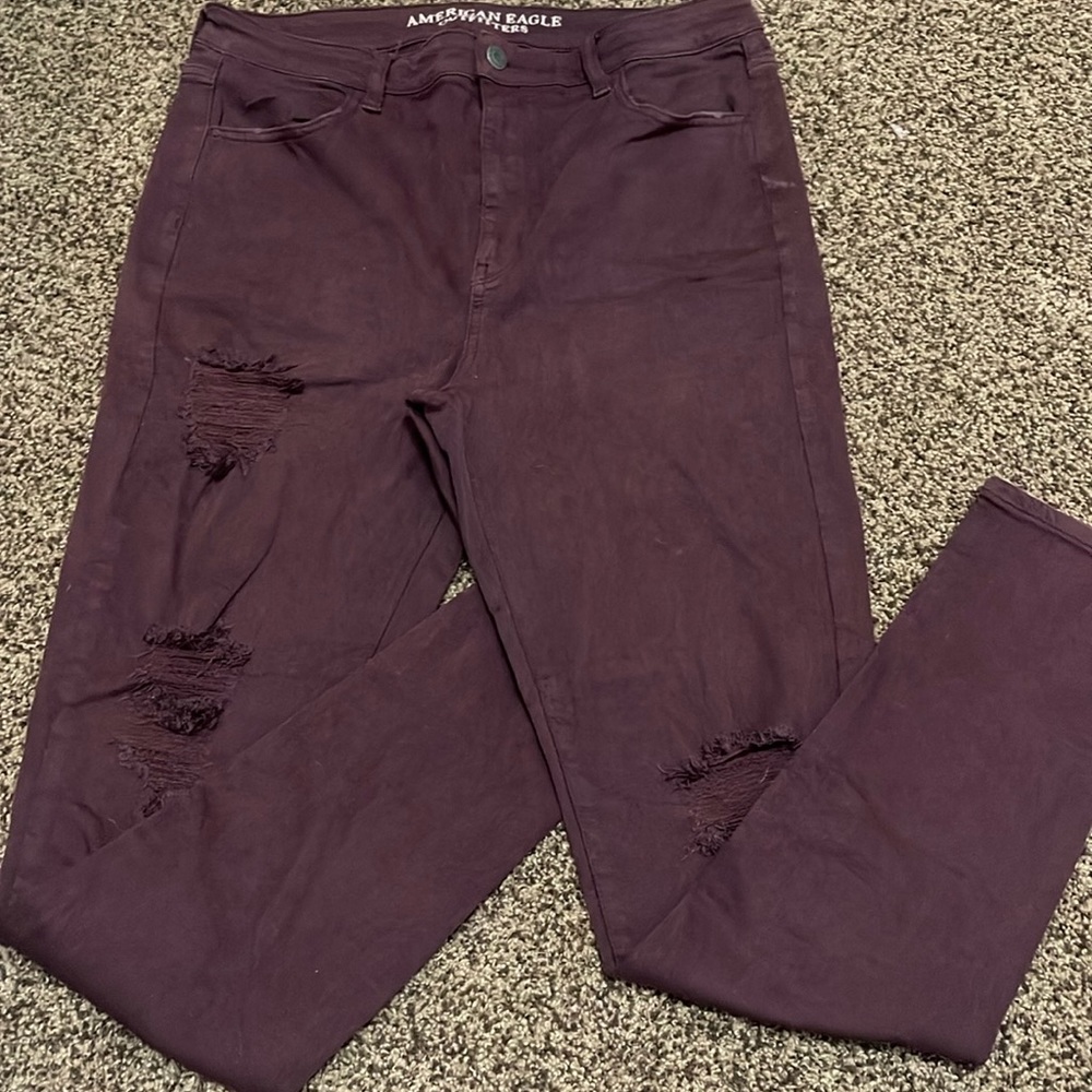 American Eagle Super Stretch Burgandy Jeggings Size 12 Long